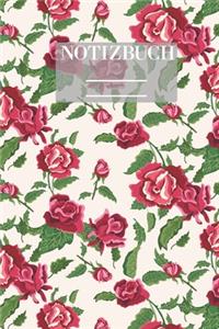 Notizbuch Garten Muster Pattern Pflanzen Blumen Pflanze Flower Blüte Grün Rot Rose Rosen