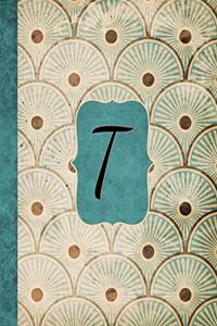 T: Antique Aqua Pattern Journal, Monogram Initial Letter T, Gratitude Interior Pages