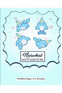 Narwhal Notebook 110 White Pages 8x10 inches
