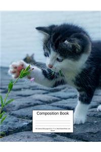 Composition Book 100 Sheets/200 Pages/8.5 X 11 In. Wide Ruled/ Kitten and Flower