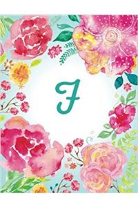 F Initial Journal, Monogram Notebook, Pink Teal Watercolor (Personal Journal)