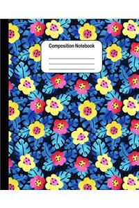 Composition Notebook - Floral Pattern with Blue Tropical Leaves