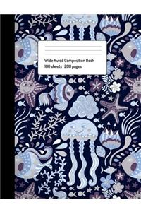 Blue Undersea Creatures Composition Notebook