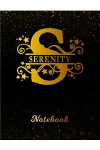 Serenity Notebook: Letter S Personalized First Name Personal Writing Notepad Journal Black Gold Glittery Pattern Effect Cover Wide Ruled Lined Paper for Journalists & 