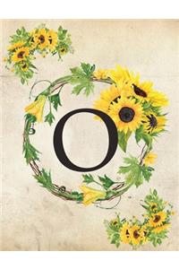 O: Monogram Initial O Notebook for Women and Girls- 8.5" x 11" - 100 pages, college rule - Sunflower, Floral, Flowers