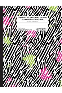 Medium Hexagonal Graph Composition Book: Paint Splatter Animal Print, Numbered Pages