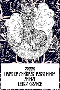 Libro de colorear para niños - Letra grande - Animal - Zorro
