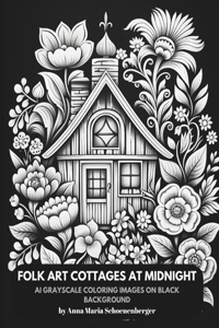 FOLK ART COTTAGES AT MIDNIGHT - AI Grayscale Coloring Book