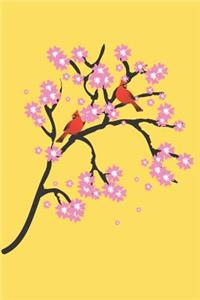 Cherry Blossoms And Cardinal Red Birds Journal Notebook
