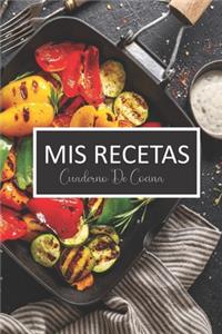 mis recetas cuaderno de cocina: Cuaderno Recetario con 120 hojas para anotar tus recetas favoritas 6in x 9 in (español)