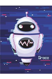 Grace: Personalized Discreet Internet Website Password Journal or Organizer, Cute Robot Themed Birthday, Christmas, Best Friend Gifts for Kids, Teens, Girls, Women, Mom, Daughter, Sister, Grandma, Large Print Book, Size 8 1/2 X 11