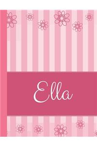 Ella: Personalized Name College Ruled Notebook Pink Lines and Flowers