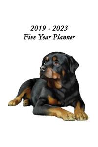 2019 - 2023 Five Year Planner: Rottweiler Portrait Cover - Includes Major U.S. Holidays and Sporting Events