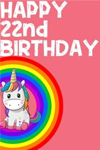 Unicorn Notebook Happy 22nd Birthday