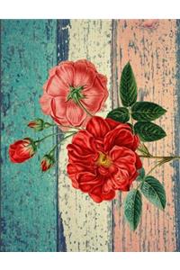 Vintage Colored Wood Red Roses Floral Notebook Journal 150 Page College Ruled Pages 8.5 X 11