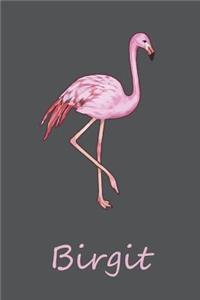 Birgit: Personalisiertes Flamingo Tage-/ Notizbuch - 120 Seiten - 6x9 Zoll Format (ca.DIN A5) - gepunket - dotted - punktkariert - dot grid - individuelle G