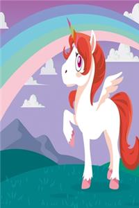 Violet unicorn with rainbow notebook