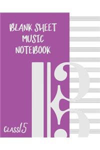 Blank Sheet Music Composition Manuscript Staff Paper Art Music CLASS 15 Notebook Purple Cover