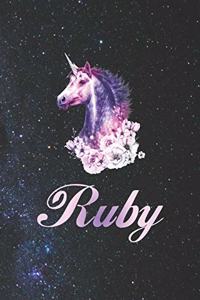 Ruby: First Name Personalized Unicorn Customized Names Gift Birthday Girl Notebook Journal