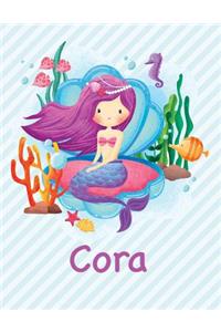 Cora: Mermaid Notebook for Girls 8.5x11 Wide Ruled Blank Lined Journal Personalized Diary Gift