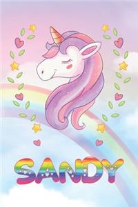 Sandy: Sandy Unicorn Notebook Rainbow Journal 6x9 Personalized Customized Gift For Someones Surname Or First Name is Sandy