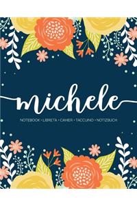 Michele: Notebook - Libreta - Cahier - Taccuino - Notizbuch: 110 pages paginas seiten pagine: Modern Florals First Name Notebook in Orange, Mint & Yellow on 