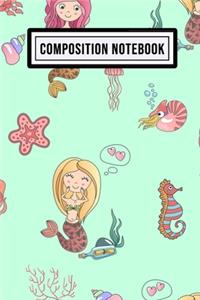 Mermaid Wide Ruled Composition Notebook