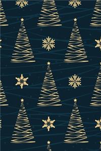 Merry Christmas Golden Trees and Snowflakes Notebook