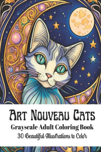 Art Nouveau Cats - Grayscale Adult Coloring Book