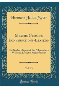 Meyers GroÃ?es Konversations-Lexikon, Vol. 13: Ein Nachschlagewerk Des Allgemeinen Wissens; Lyrik Bis Mitterwurzer (Classic Reprint)