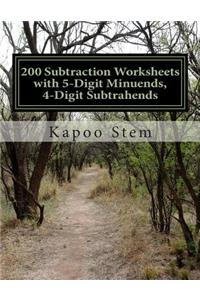 200 Subtraction Worksheets with 5-Digit Minuends, 4-Digit Subtrahends