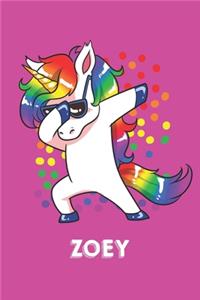 Zoey: Personalisiertes Design Notizbuch Einhorn 120 linierte Seiten - Perfekte Geschenkidee für die Schuhe oder Weihnachten mit Vornamen DIN A5 (pink)