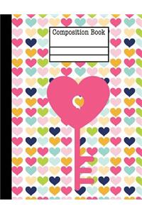 Key Hearts Composition Notebook - Wide Ruled