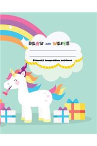 DRAW and WRITE primary composition notebook, 8 x 10 inch 200 page, Cute unicorn rainbow