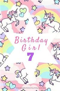 Birthday Girl 7, Unicorn Composition Notebook