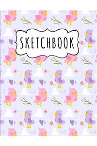 Sketchbook: Cute Pink And Purple Birds Sketchbook For Girls, 8.5" x 11", 120 Pages, Large Blank Sketchbook With Birds And Hearts Pattern For Drawing, Sketching,