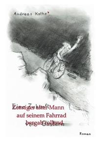 Zorniger alter Mann auf seinem Fahrrad bergab rollend