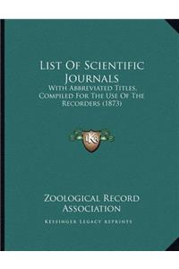 List Of Scientific Journals