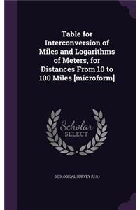 Table for Interconversion of Miles and Logarithms of Meters, for Distances From 10 to 100 Miles [microform]