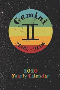 2020 Yearly Calendar - Zodiac Sign Gemini