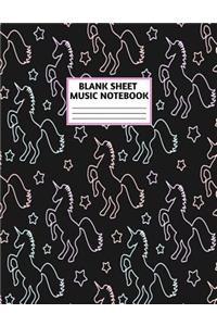 Blank Sheet Music Notebook: Cute Unicorn Matte Cover Design with 110 Pages White Paper Interior for Musician Students and Professionals Playing Piano, Ukelele, Mandolin and oth