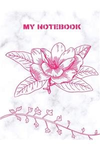 Marbel Pink Flower - Blank Lined Notebook With Premium Quality Pages