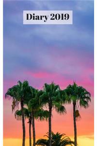 Diary 2019: Palm Trees at Sunset, 5 X 8 Sized Diary Book, 371 Paged and Has Daily Pages with Times and Notes Sections