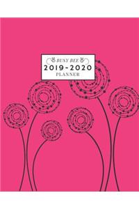 2019-2020: Weekly and Monthly Academic Calendar/Agenda July 2019 - June 2020 Hot Pink with Black Abstract Circle Flowers