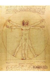 Vitruvian Man Planner 2020: Human Anatomy Drawing by Leonardo Da Vinci Beautiful Year Agenda: January - December Calendar (12 Months) Artistic Daily Organizer for Weekly Appoin