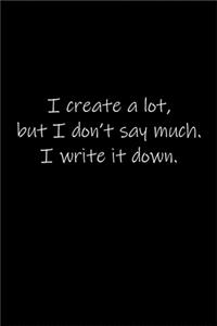 I create a lot, but I don't say much. I write it down.