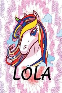 Lola: Unicorn Notebook Journal Planner Diary College Wide Ruled 100 Pages 6x9