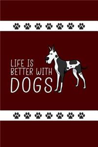 Life Is Better with Dogs: Funny Novelty Dog Notebook: Awesome Lined Journal Perfect Gift for Dog Lovers and Owners: Warm Dark Red