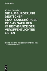 Register Der Geburtsorte Und Der Letzten Wohnorte