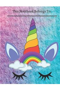 Dreamy Unicorn Long Lashes Rainbow Clouds Notebook for School